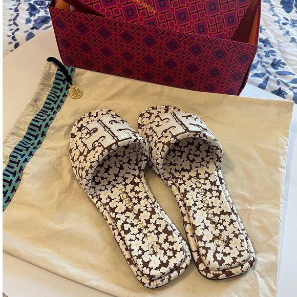 Tory Burch | Size 7.5 Double T Sport Slide - Printed Tumbled Leather - Picture 2 of 6